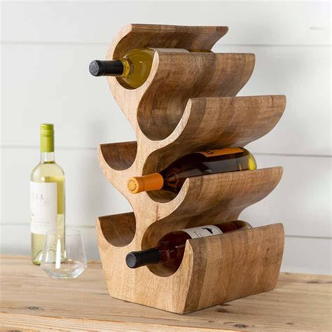 Sculptural Mango Wood 6-Bottle Wine Rack | The Green Head