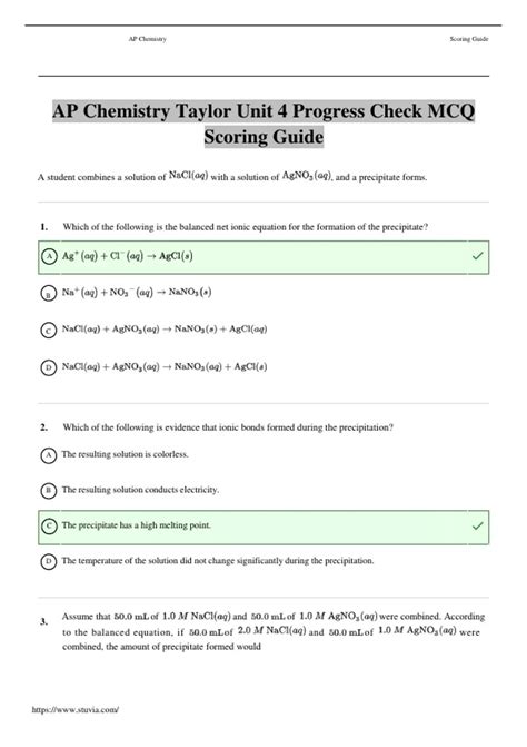 AP Chemistry Taylor Unit 4 Progress Check MCQ Scoring Guide 2023 ...