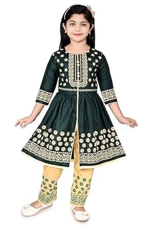 Buy Girls Cotton Printed Kurta Dress And Printed Pajama Set For Kids ...