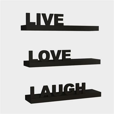 Buy HOME SPARKLE Set of 3 Live Love Laugh Floating Wall Shelves - Black ...