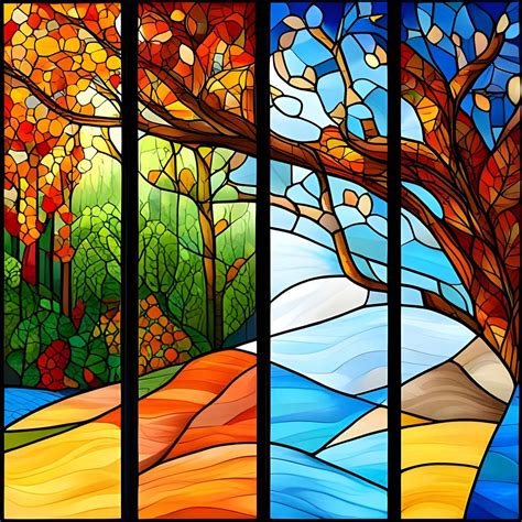 Four Seasons - Stained Glass Wall Art
