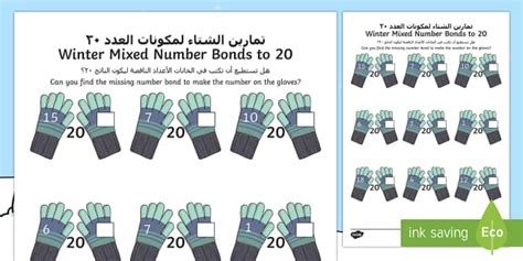 Winter Themed Mixed Number Bonds to 20 Arabic/English