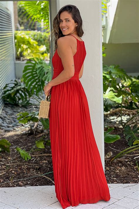 Burnt Orange Pleated Maxi Dress | Maxi Dresses – Saved by the Dress