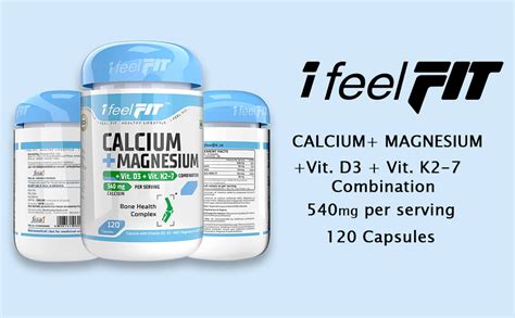 iFeelFIT Calcium with Magnesium, Vitamin D3 & Vitamin K2- Mk7 - Bone ...