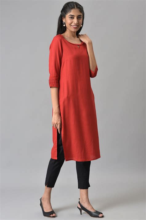 Buy Red Rayon Kurta With Lace Detail Online for Woman | Shop for Aurelia
