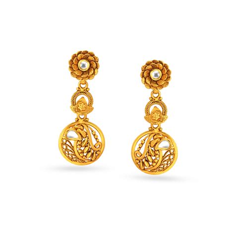 Enchanting Floral Motif Gold Drop Earrings