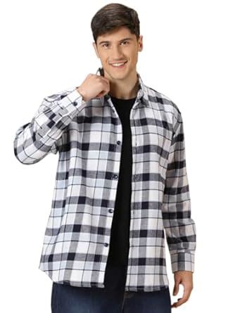 Thomas Scott Men's Checkered Full Sleeves Shackets (Blue, Small ...