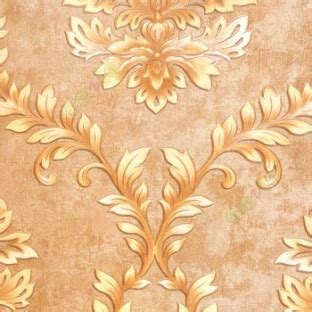 Brown gold black color big sized damask design floral leaf and swirls ...