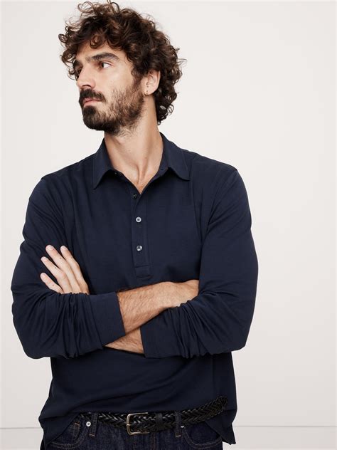 Luxury-Touch Long-Sleeve Polo | Banana Republic