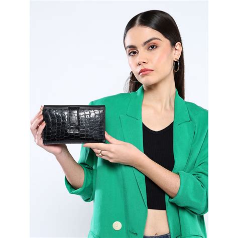 Buy Sassora Black Premium Leather Textured Women Rafid Wallet (L) Online