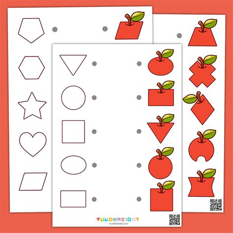 Free Printable 2D Apple Shapes Matching Worksheets for Preschool