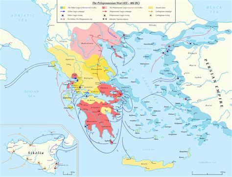 A detailed map of the Peloponnesian War in the 5th century BC, when ...