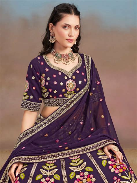 MF CODE 6008 PURPLE GEORGETTE HEAVY DESIGNER WEDDING WEAR LEHENGA CHOLI ...