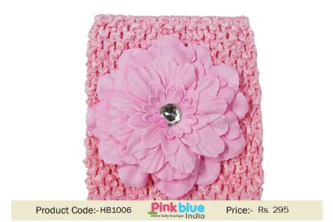 Stretchable Baby Pink Crochet Hair Accessory with Flower for Indian Kids