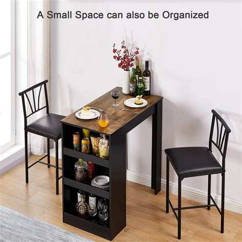 Buy VECELO Small Bar Table and Chairs Tall Kitchen Breakfast Nook with ...