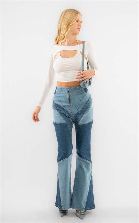Denim Contrast Patch Fit And Flare Jeans | SILKROAD DAUGHTERS ...