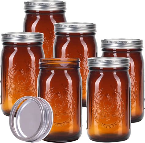 Amazon.com: Ball Elite Collection Amber Glass Wide Mouth Mason Jar (32 ...