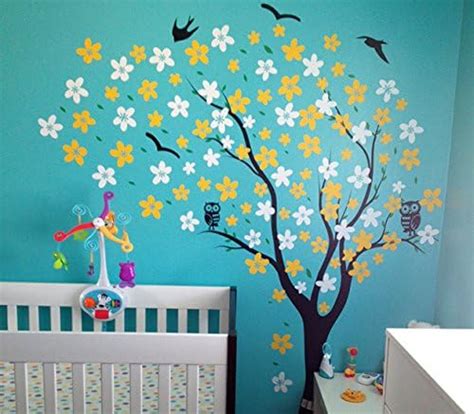Pop Decors"Black/Yellow/White Go Left Drifting Flowers and Birds ...