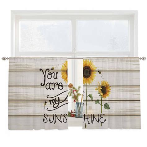 Semi Sheer Window Curtains 54 Inches Long, Sunflowers Rod Pocket Voile ...