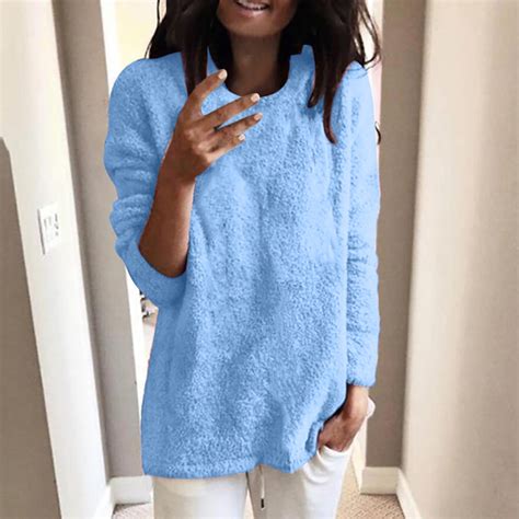 BVOFAR Womens Fleece Sweaters Casual Round Neck Sweatshirts Plus Size ...