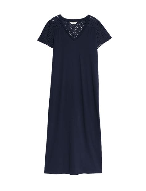 Buy Pure Cotton Broderie Trim Long Nightdress at Marks & Spencer