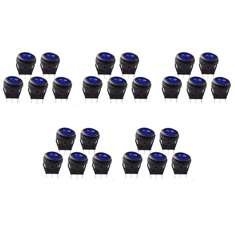 25 Pcs 12V 20A Waterproof Round On/Off Rocker Switch Car Auto Boat SPST ...
