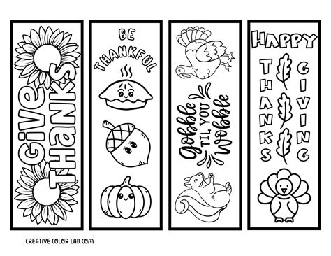 Printable Thanksgiving Bookmarks To Color | Fanny Printable