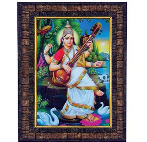 HAWAI Maa Saraswati Designer Brown Wall Hanging Wood Photo Frame (8 ...