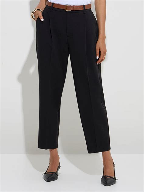 Buy Wardrobe Black Solid High-Rise Trousers from Westside
