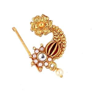 Buy Anuradha Plus Fancy Gold Plated with Pearl Alloy and Non Piercing ...