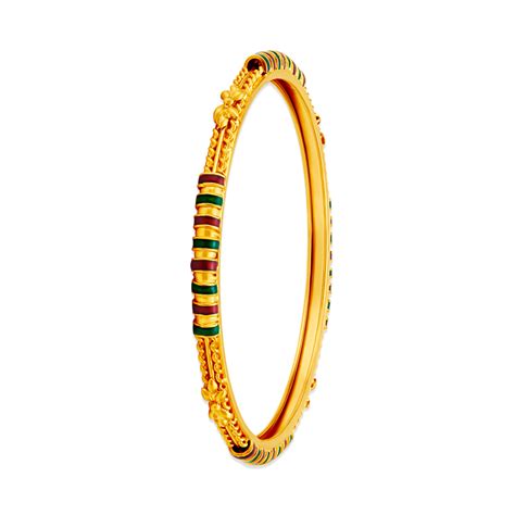 Coloured Textured Gold Bangle
