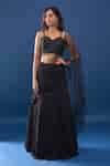 Buy Black Georgette, Net Sequins, Embroidery Sweetheart Neck Lehenga ...