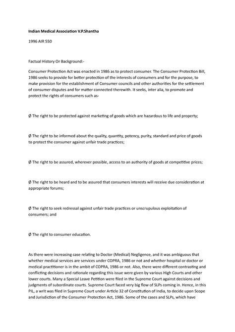 IMA vs VPShantha - Indian Medical Association V.P 1996 AIR 550 Factual ...