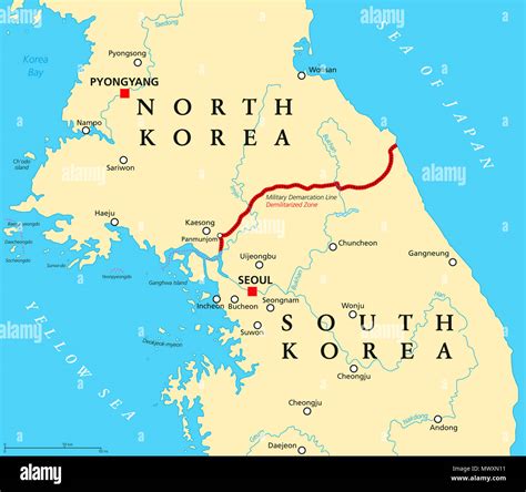 Korean Peninsula, Demilitarized Zone, political map. North and South ...