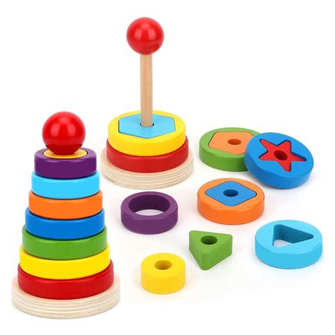 Wooden Rainbow Rings Tower – Geometric Shape - MyLittleTales