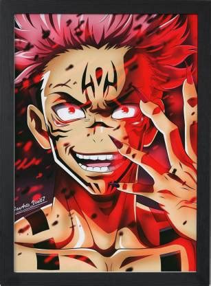 jujutsu kaisen poster with frame sukuna poster (Size_13x9.8 inch) Paper ...