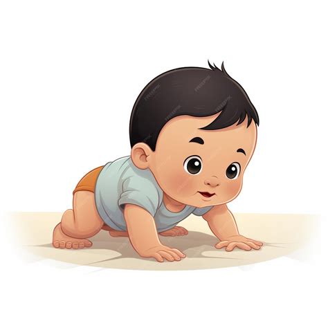 Premium Photo | Cartoon baby crawling on the floor with a white ...