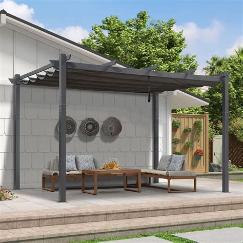 PURPLE LEAF 9.5' X 13' Outdoor Retractable Aluminum Pergola with Sun ...