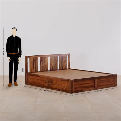 Buy Helios Pico Sheesham Wood Queen Bed with Hydraulic Storage - Brown ...
