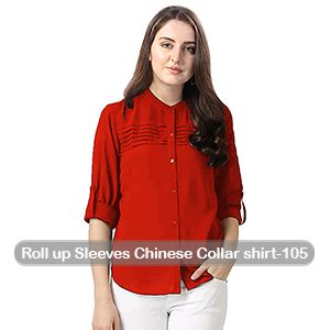 ORIEX THE ORIGINAL FASHION Girls/Women Roll up Sleeves Chinese Collar ...