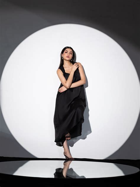 Women's Black Satin with Stretchable Top & Beads Set with Dhoti Pants,