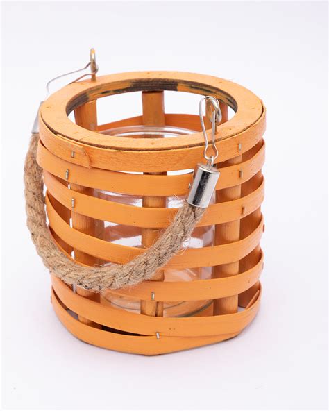 VON CASA Candleholder, Woodchip, Lantern, Yellow, Wood - VON CASA