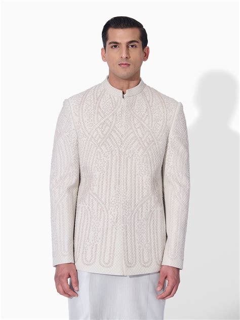 Off White Textured Bandhgala Set – Rohit Gandhi & Rahul Khanna