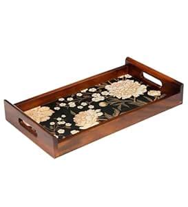 Reinvention Factory Wooden Serving Tray with Handles | Solid Teak Wood ...