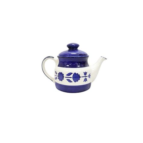 Khurja Pottery Tea Pot White Blue Leaf Murli| Hand painted | Kitchen ...