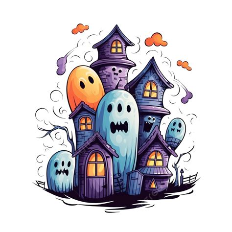 Halloween Ghostsscary Haunted House Phantoms Vector Illustration ...