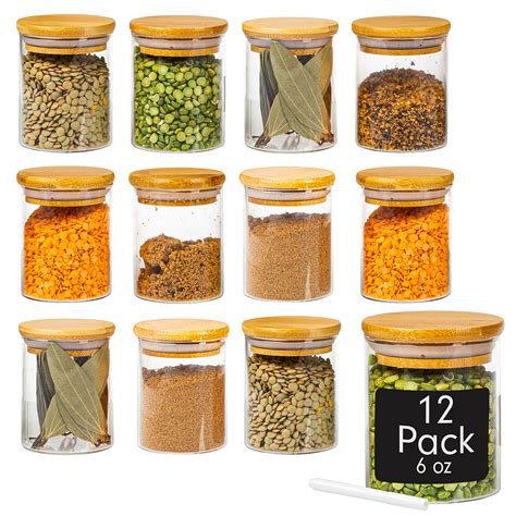 Crutello 12 Pack 6 Oz Mini Spice Jars with Bamboo Lids, Dishwasher Safe ...
