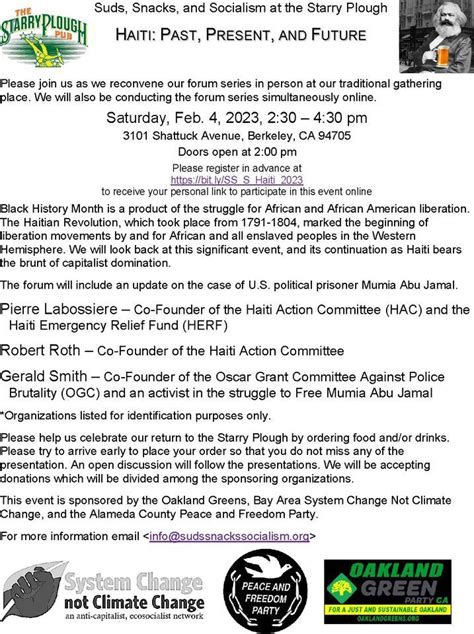 Suds Snacks & Socialism at the Starry Plough – Haiti: Past, Present ...