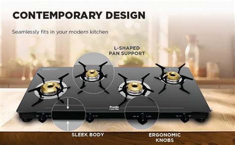 Preethi Luxe Max 4 Burner Glass Top Gas Stove With Driptray Less ...