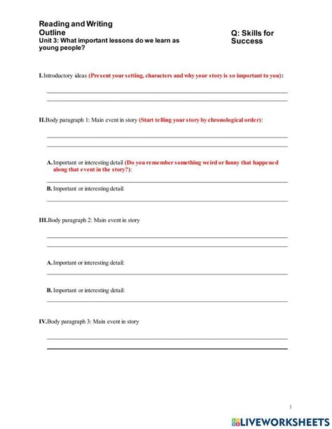 Image result for Personal Narrative Outline Worksheet
